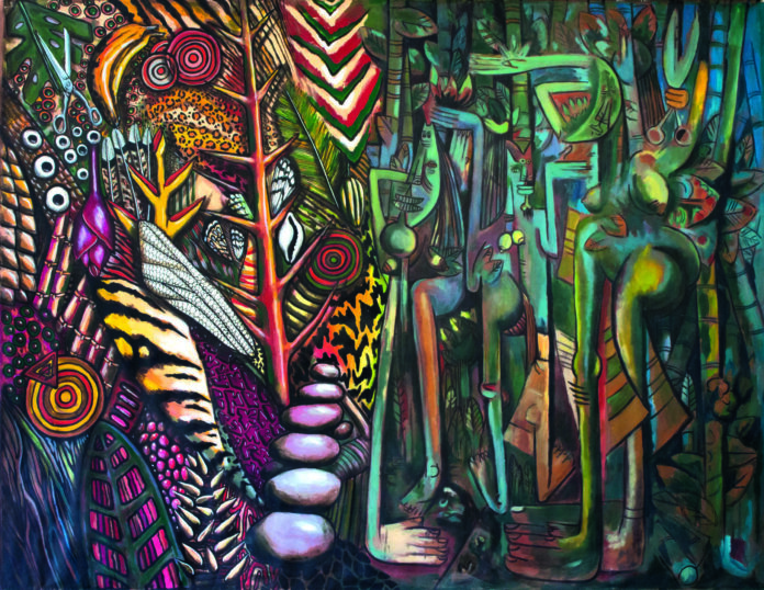 Conversaciones_en_el_tiempo_Lam-Franco_2009_acrílico_sobre_tela_150_x_200_cm